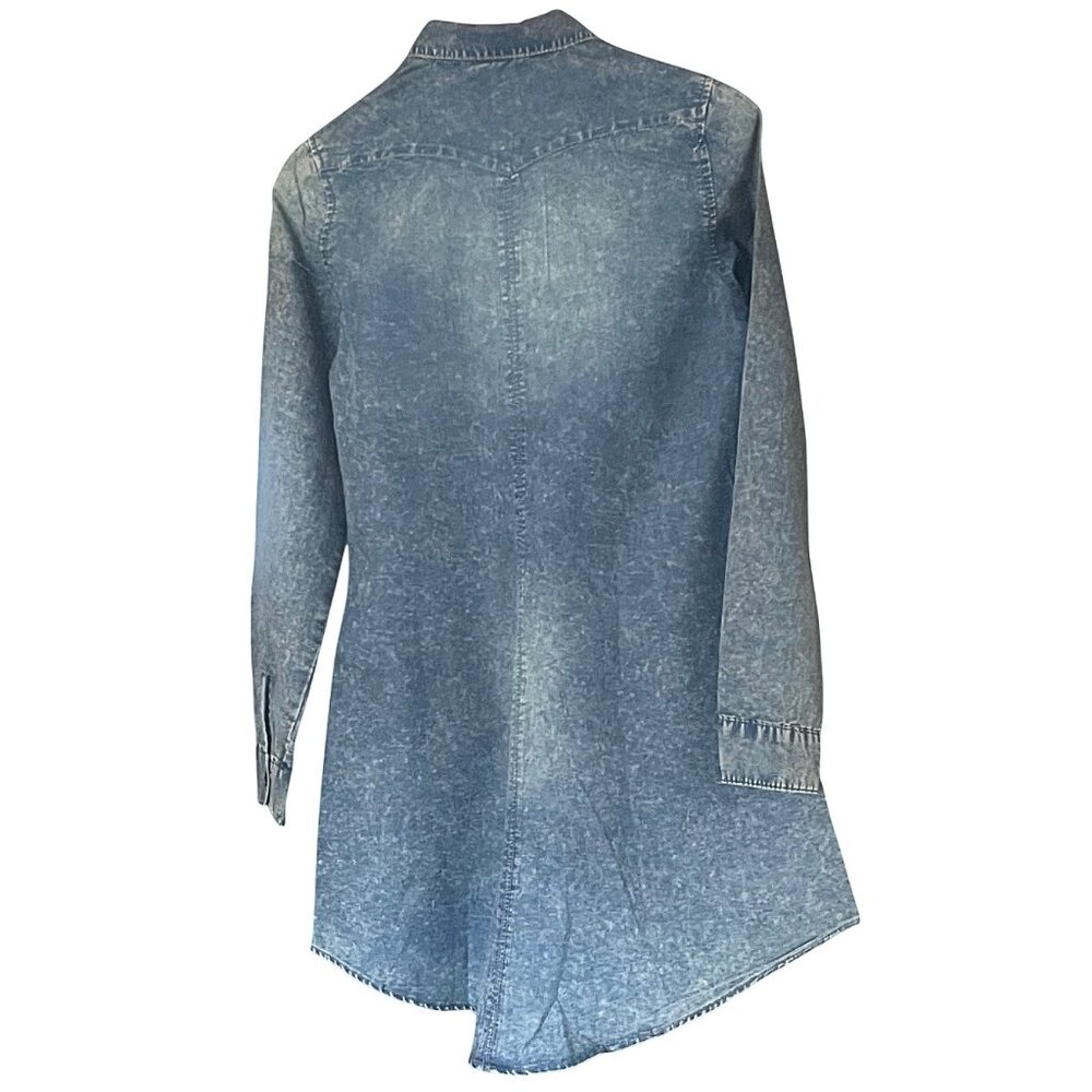 Leshop Oversized Long Sleeve Button Down Acid Wash Fit & Flare Denim Shirt S - Picture 4 of 5